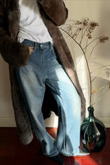 Vintage V Waist Slim Straight Cotton Denim Jeans