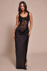 Lace Trim Sleeveless Side Slit Fit Mini Lace Dress