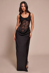 Lace Trim Sleeveless Side Slit Fit Mini Lace Dress