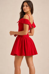 Off Shoulder Lapel Waist Cinch Ballet A Line Slip Dress