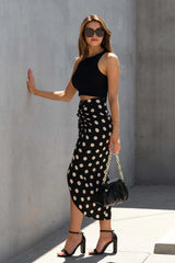 Polka Dot Drawstring Midi Skirt