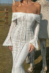 Chic Lace Bell Sleeve Tube Top Slim High Waist Boho Dress