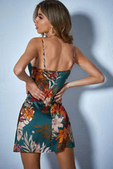 Satin Slim Fit with Floral Print Silk Dress