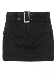 Buckle Belt Denim Trendy Pleated Mini Skirt