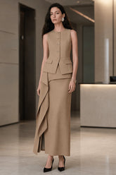 Ruffle Slit Skirt Elegant Two Piece Work Set