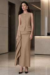 Ruffle Slit Skirt Elegant Two Piece Work Set