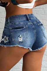 Leopard Star Embroidery Rivet Shorts