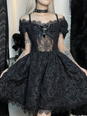 Mini Party Aesthetic One Shoulder Strap Lace Cutouts Elegant A-Line High Waist Prom Y2K Grunge Clubwear Dress