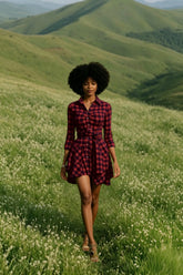 DressBetty - Christmas Long Sleeve Scottish Plaid Slim Dress