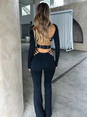 Bandage Crop Slim Bodycon Two Piece Pants Set