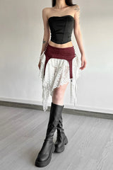 Sheer Lace Overlay Asymmetric Maxi Skirt