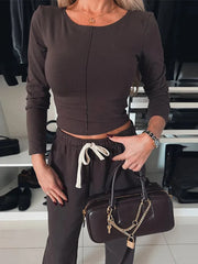 Lace Up Loose Sleeve Two Piece Pants Set
