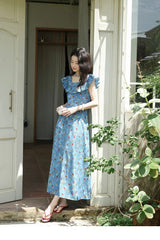 V-Neck Ruffled Midi Floral Dress