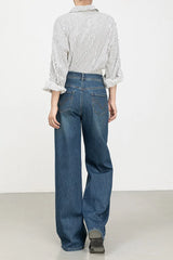 High Waist Stretch Floral Flare Jeans