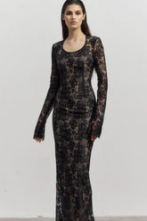 Elegant Long Sleeve Bodycon Maxi Lace Dress