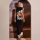 Hollow Sleeveless O-neck Floral Dress