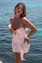 Sequin Ruffle Hem Design Bodycon Slip Dress