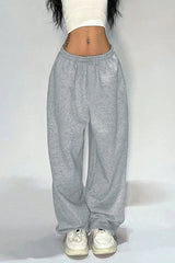 Street Trendy Loose Solid Wide Leg Straight Pants