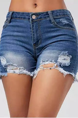 Distressed Frayed Hem Denim Shorts