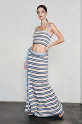 Knit Stripe Crop Camisole High Waist Tie Skirt Vacation Set