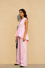 Cotton V Neck Sleeveless Vest Pants Two Piece Set