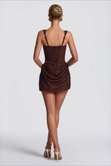 Ruched Waist Tie Spaghetti Strap Bodycon Dress