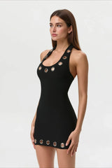 Y2K Punk Eyelet Halter Slim Mini Bodycon Dress