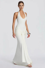 U Neck Halter Sash Panel Bodycon Party Dress