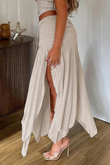 Asymmetric Slit High Waist Midi Skirt