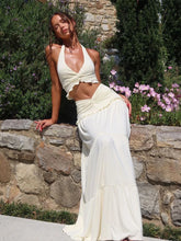 Ruched Halter Backless Ruffle Waist Two Piece Skirt Set