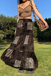 Vintage Inspired Color Block Velvet Skirt