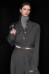 Petite Contrast Elastic Waist Shirt Wide Leg Pants Two Piece Set
