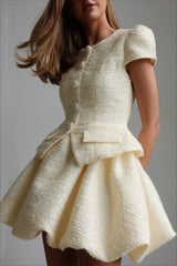 Short Boucle Cardigan Peplum Skirt Tweed Suit Set