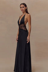 V Neck Backless Lace Dress