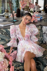 Puff Sleeve Mini Floral Dress