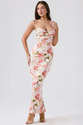 Casual Floral Split Midi Silk Dress