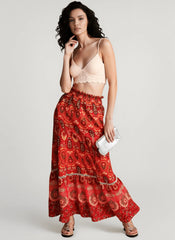 Rayon High Waist Hollow Boho Vacation Skirt