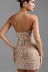 Halter Rhinestone Bodycon Cocktail Dress