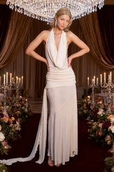 Halter High Waist Open Back Reception Dress