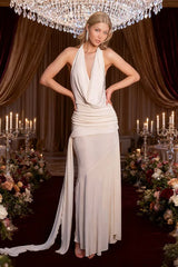 Halter High Waist Open Back Reception Dress