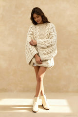 Oversized Cable Knit Crew Neck Sweater