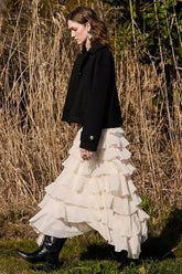 Sweet Tiered Flounce Midi Skirt