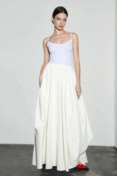 Solid Ruched Waist Flowy Vacation Skirt