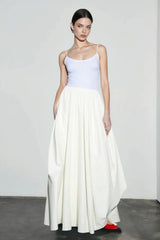 Solid Ruched Waist Flowy Vacation Skirt