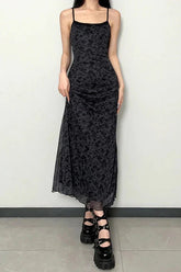 Lace Trim Mesh Floral Dress