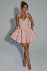 Square Neck Halter Bow Sleeveless Party Dress