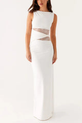 Slim Sheer Lace Paneled Maxi Lace Dress