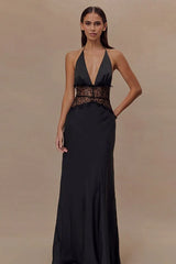 V Neck Backless Lace Dress