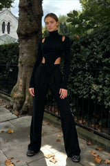 Cut Out High Trendy Neck Asymmetric Hem Top