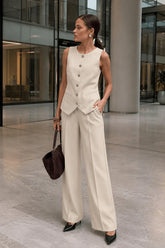 Blazer Vest Wide Leg High Waist Two Piece Work Set